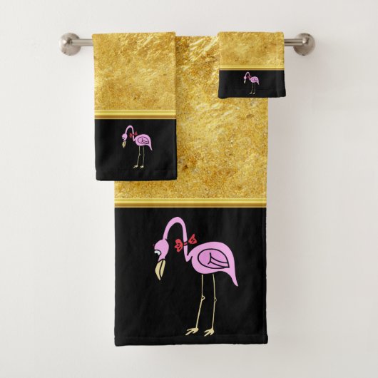 Flamants roses roses debout avec cravate arc rouge (En situation)