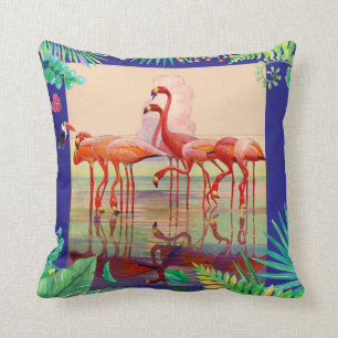 Flamants roses roses et coussin tropical de