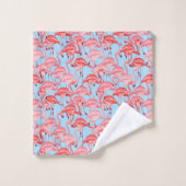 Flamants roses roses lumineux sur le bleu (Gant de toilette)