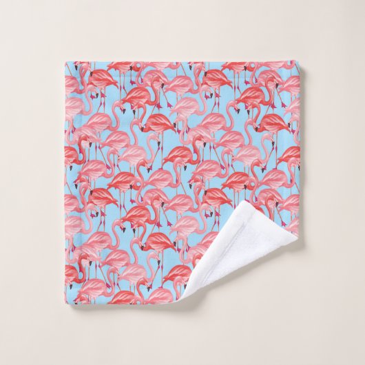 Flamants roses roses lumineux sur le bleu (Gant de toilette)