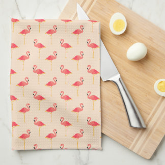 Flamants roses roses Preppy sur serviette de cuisi