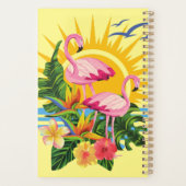 Flamants roses roses soleil et fleurs tropicales (Dos)