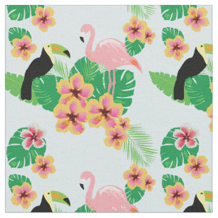 Flamants roses roses, toucans, tissu tropical de