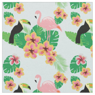 Flamants roses roses, toucans, tissu tropical de
