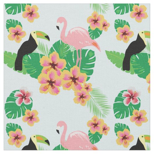 Flamants roses roses, toucans, tissu tropical de (Fermer)