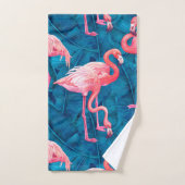Flamants roses sur feuilles de bananes bleues (Serviette à main)