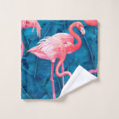 Flamants roses sur feuilles de bananes bleues (Gant de toilette)