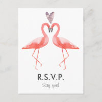 Flamants roses tropical Mariage RSVP carte postale