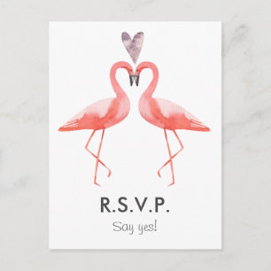 Flamants roses tropical Mariage RSVP carte postale