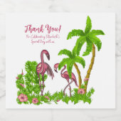Flamants roses tropicaux et Étiquette de bouteille (Étiquettes simples)