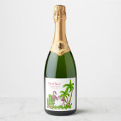 Flamants roses tropicaux et Étiquette de bouteille (Devant)