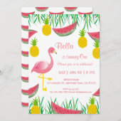 Flamants roses tropicaux Invitations d'anniversair (Devant / Derrière)