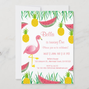 Flamants roses tropicaux Invitations d'anniversair