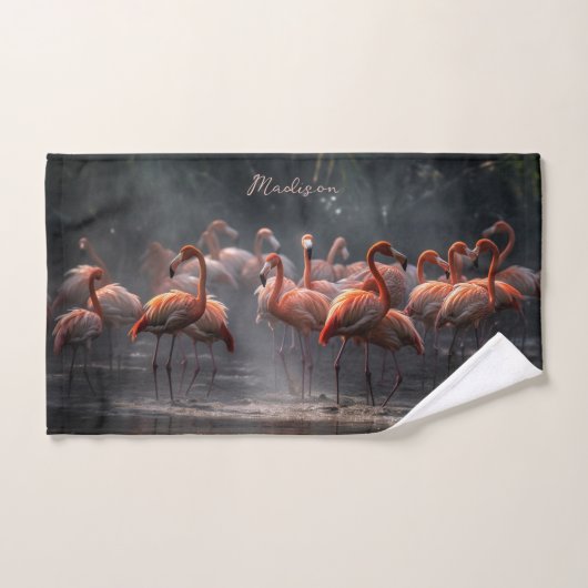 Flamants roses tropicaux nom personnalisé (Serviette à main)