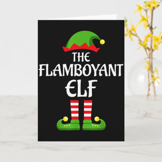 Flamboyant Elf Family Matching Group Christmas  Kaart (Gele Bloem)