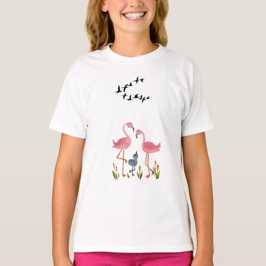 Flamboyante Flamingo Fantasie: Vogel-geïnspireerd T-shirt (Voorkant)