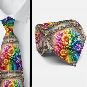 Flamboyante Stropdas   Regenboog Bloemen Nep Glitt