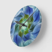 Flame bleue Vert Fractale Fleur Horloge ronde (Angle)