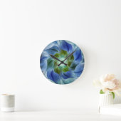 Flame bleue Vert Fractale Fleur Horloge ronde (Maison)