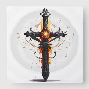 #Flame #Cross Kunst: #Inspiring Design Vierkante Klok