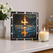 Flame Cross Water Reflection Spirit Matthew 3:11 Vierkante Klok