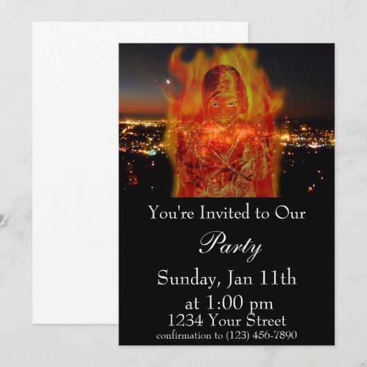 Flame Girl Party Uitnodigen Kaart (Voorkant / Achterkant)