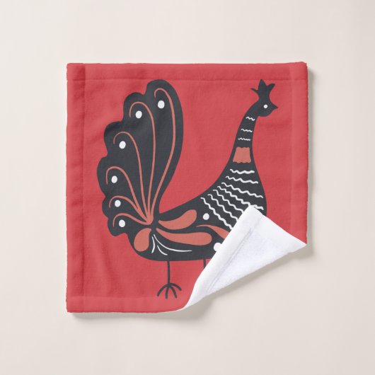 Flame Red en Scandinavian Pattern Bad Handdoek (Wasdoekje)