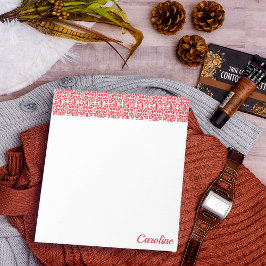 Flame Scarlett met White Crochet Lace Pattern Notitieblok