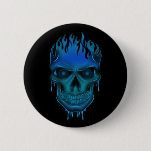 Flame Skull - Blauw Ronde Button 5,7 Cm
