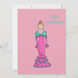 Flamenca traje rosa con lunares verdes  kaart