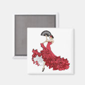 Flamenco Dancer Magnet in Red Dress Magneet (Voorkant / Achterkant)