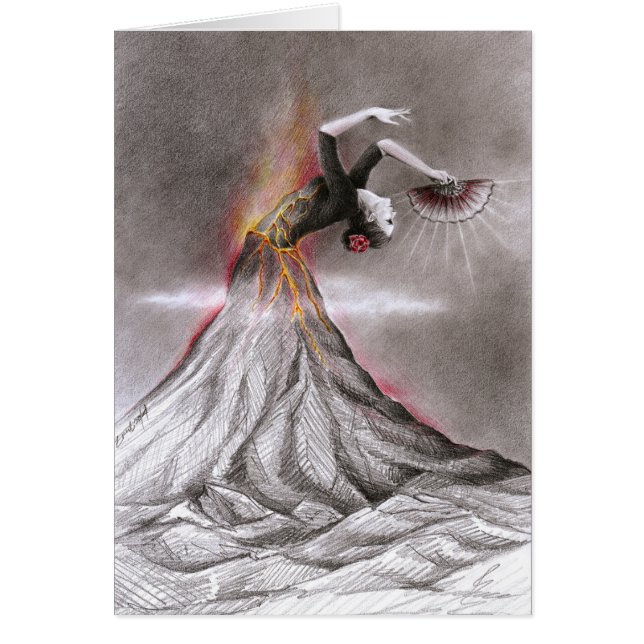 Flamenco danserende vulcano surrealistische potloo (Voorkant)