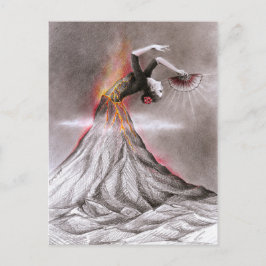 Flamenco danserende vulcano surrealistische potloo briefkaart