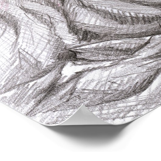 Flamenco danserende vulcano surrealistische potloo poster (Hoek)