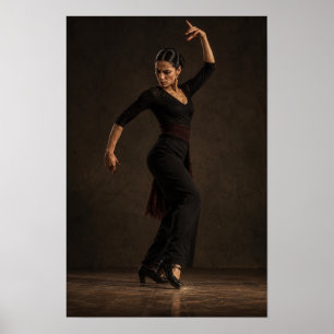 Flamenco-danseres in zwart dramatisch dans-muurkun poster