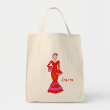 Flamenco danseres met oranje canvas tas