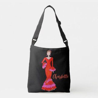 Flamenco danseres met oranje kleding crossbody tas
