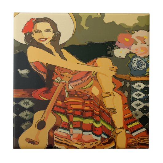 Flamenco Guitar Woman Tile Tegeltje (Voorkant)