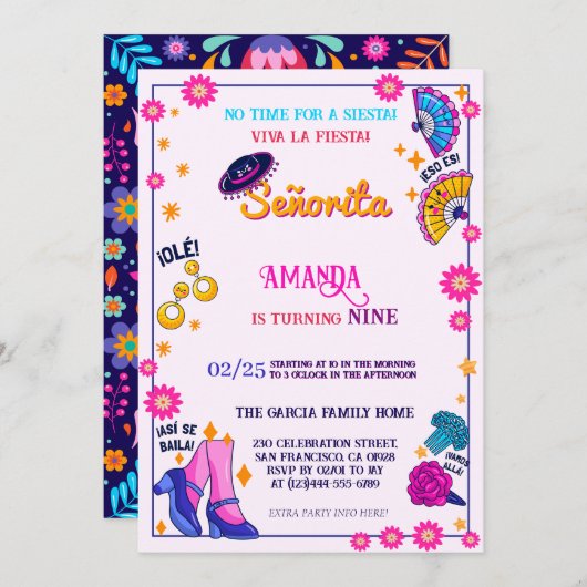 Flamenco Thema Verjaardagsfeest Uitnodiging (Voorkant / Achterkant)