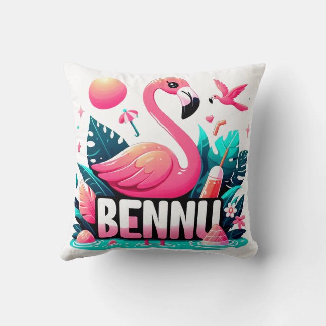 Flamengo rose BENNU dans un oreiller à lancer de j (Verso)