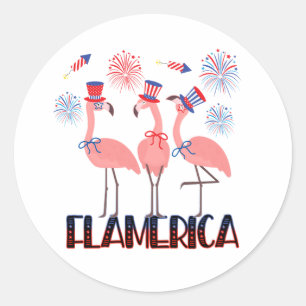 Flamerica 4 juli Flamingo Lovers Onafhankelijkheid Ronde Sticker