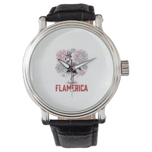 Flamerika Flamingo Patriottisch Vintage T-shirt On Horloge