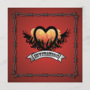 Flames Heart Rock N Roll Biker Faire-part de maria