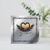 Flames Heart Rock N Roll Biker Faire-part de maria (Debout devant)