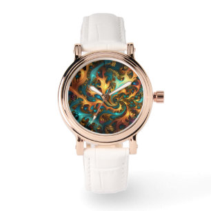 Flames of Color: Blauwgroen, gouden, Oranje fracta Horloge