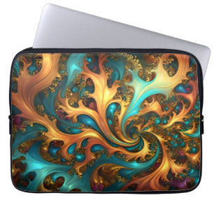 Flames of Color: Blauwgroen, gouden, Oranje fracta Laptop Sleeve