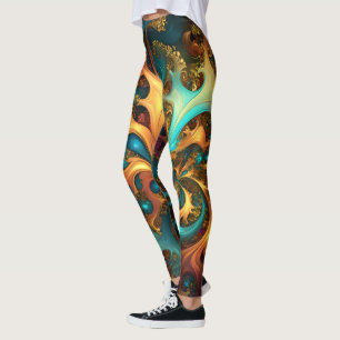 Flames of Color: Blauwgroen, gouden, Oranje fracta Leggings