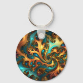 Flames of Color: Blauwgroen, gouden, Oranje fracta Sleutelhanger (Voorkant)