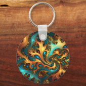 Flames of Color: Blauwgroen, gouden, Oranje fracta Sleutelhanger (Voorkant)