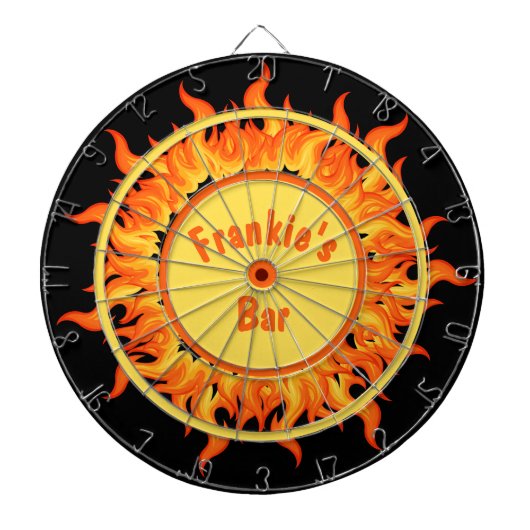 Flames of Fire Black Personalized Dartbord (Voorkant)